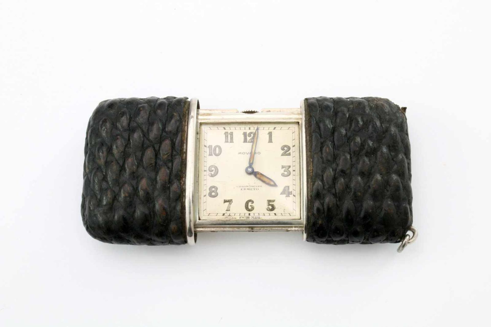 Movado Ermeto Chronometer Reiseuhr um 1940 Schweizer Handaufzugswerk, Gehäuse 925 Sterlingsilber,