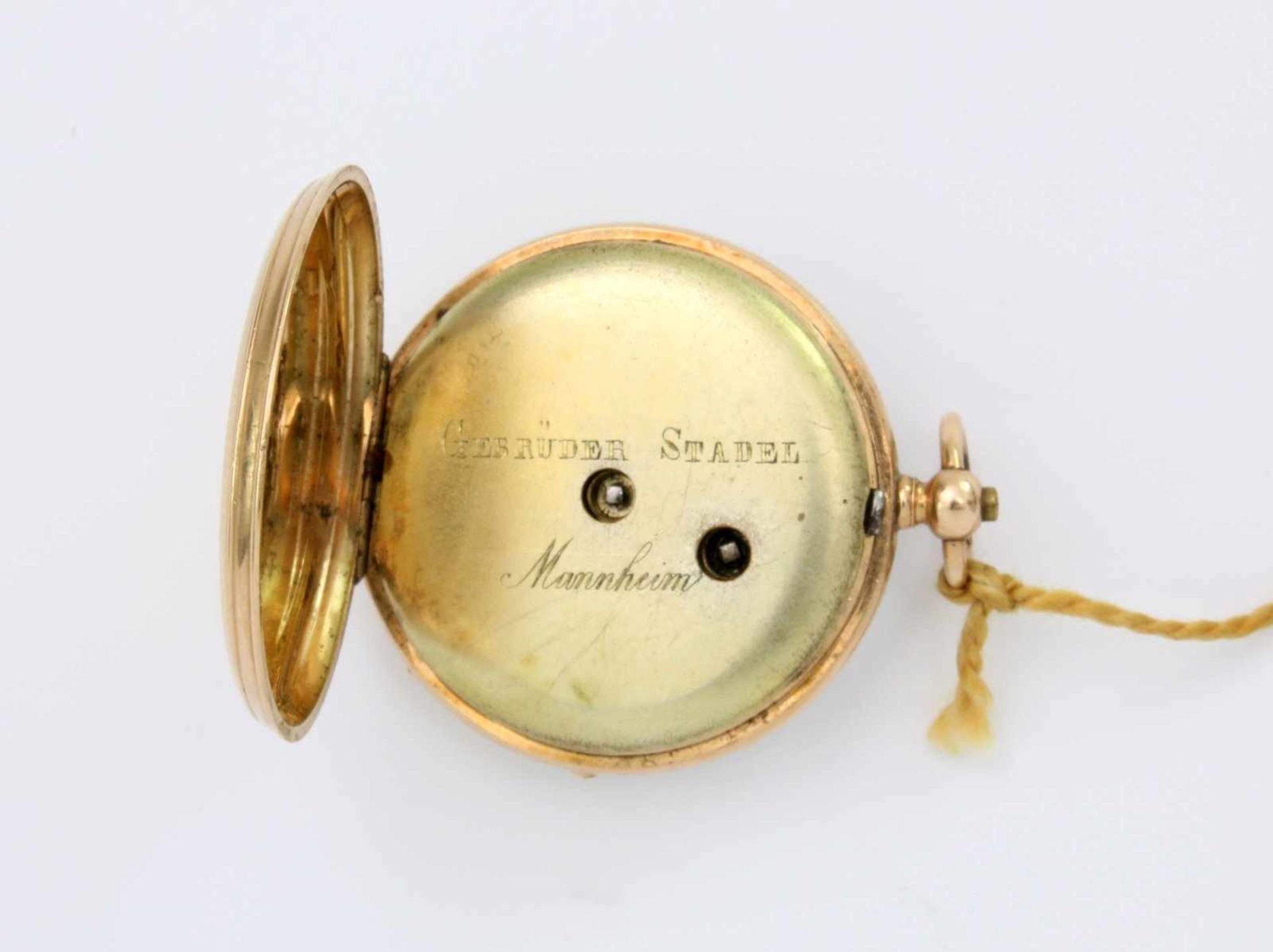 Goldene Damen-Taschenuhr Gebr. Thommen Vergoldetes, schweizer, 10-steiniges Zylinderwerk, GT im Oval - Bild 3 aus 4