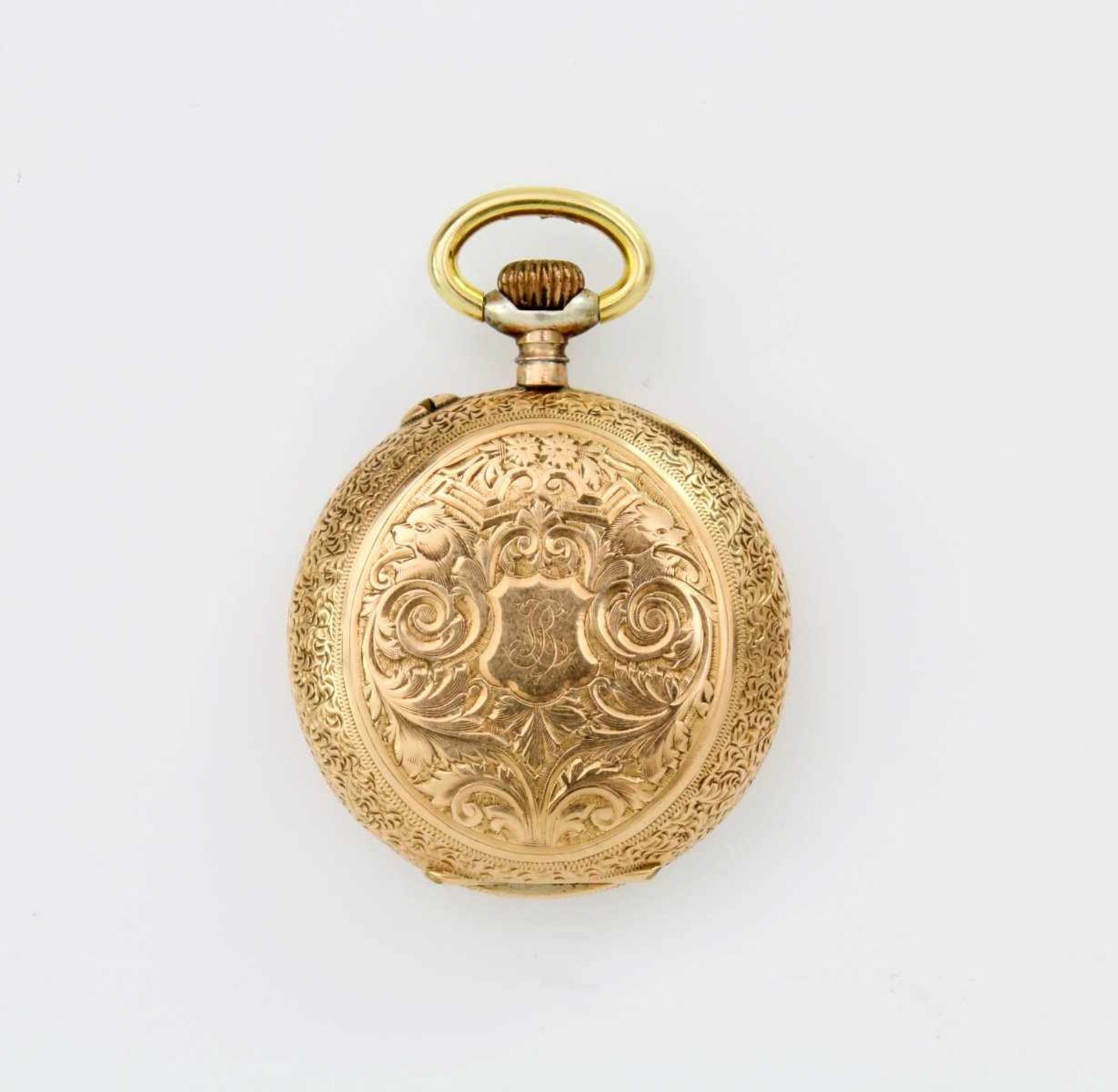 Goldene Damen-Taschenuhr Vergoldetes, schweizer, 10-steiniges Zylinderwerk, Kronenaufzug. Weißes - Bild 4 aus 4