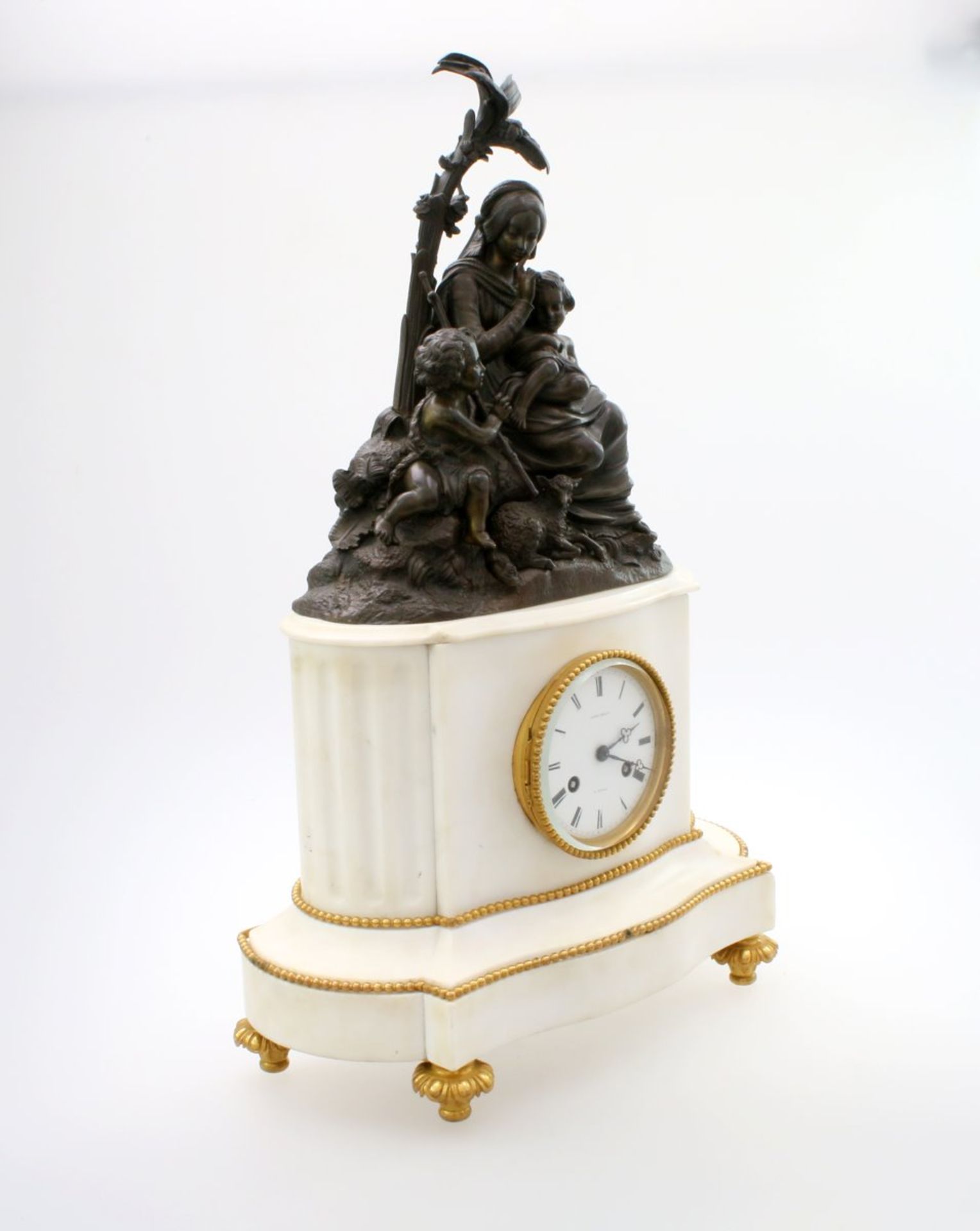 Jugendstil-Kaminuhr mit Bronzefiguren Amouroux Pendule, Halbstundenschlagwerk, emailliertes, - Bild 5 aus 8