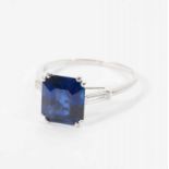 A platinum Boucheron ring with diamonds and sapphire Late 20th century The platinum ring set with a