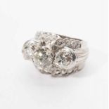 A platinum Art Deco ring with old-cut diamonds France, circa 1930 The platinum ring set with three