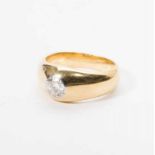 An 18 carat gold gentleman's ring with diamond Early 20th century The smooth gold hoop set with a