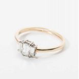 A 14 carat gold and platinum ring with diamonds 20th century Set with a rectangular diamond,