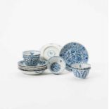 A set of six Chinese blue and white teabowls and saucers Kangxi period (1662-1722) Each modelled