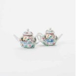 A pair of Chinese famille rose 'cockerel' teapots and covers Yongzheng period (1723-1735) Each