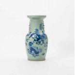 A Chinese blue and white and celadon vase 19th century Decorated with three Buddhist lions and a