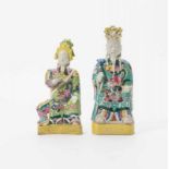 Two Chinese famille rose figures Late 18th-19th century Both with elaborate headdress and dragon