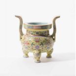 A Chinese famille rose 'Bajixiang' censer, ding 19th-20th century Standing on three feet, decorated