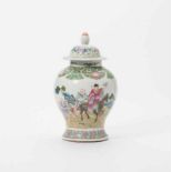 A Chinese famille rose baluster vase and cover 19th-20th century Painted with a continuous scene of
