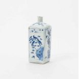 A Chinese blue and white square bottle Wanli period (1573-1619) The sides decorated with panels of