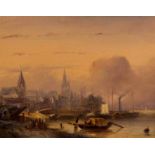 Petrus Gerardus Vertin (The Hague 1819 - 1893) Harbour view with figures and boats Signed and dated