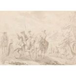 Dirk Maas (Haarlem 1659 - 1717) a) Landscape with cavalrymen Signed l.r. Black crayon, grey wash,