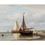 Everhardus Koster (The Hague 1817 - Dordrecht 1892) View of the beach at Zandvoort with fishing