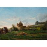 Edmond de Schampheleer (Brussels 1824 - Sint-Jans-Molenbeek 1899) Baling hay in the valley Signed