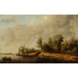 Follower of Salomon van Ruysdael (17th/18th century) River view with rowing boat and anglers by a