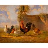 Albertus Verhoesen (Utrecht 1806 - 1881) Rooster amongst the chickens Signed and dated 1859 l.r.