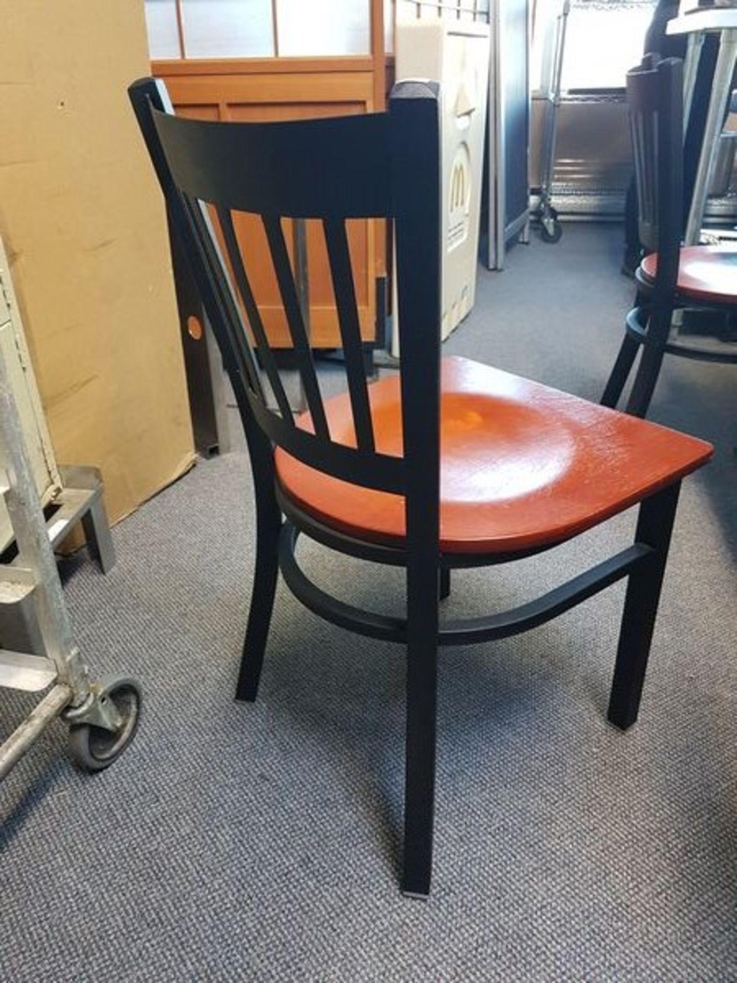 4 Black Metal Framed Chairs with Wood Seats
