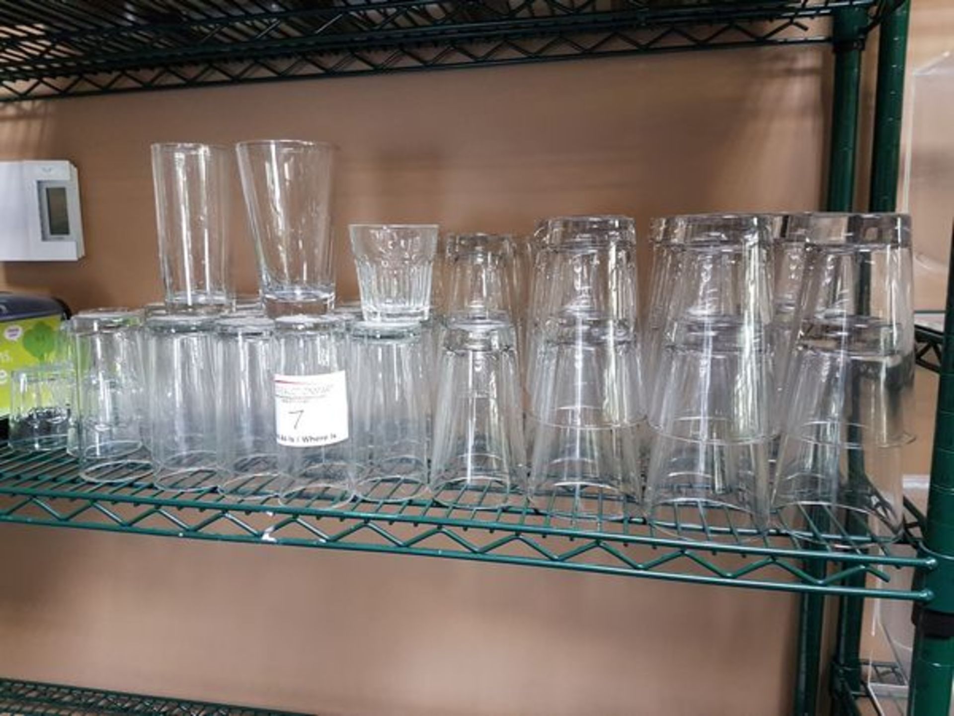 Shelf of Glassware & 3 Napkin Dispensers