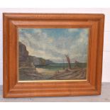 E GLOVER; 19th century oil on canvas, coastal scene, signed lower-left, 42 x 32cm,