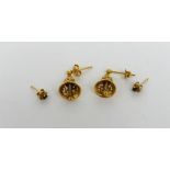 Two pairs of 9ct gold earrings to include one pair modelled as stylised bells (2).