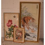 A Japanese watercolour of pink roses, gallery stamp with characters lower-left,