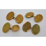 Two pairs of 9ct yellow gold cufflinks, approx combined 9.5g.