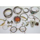 A quantity of costume jewellery, some silver, cased spectacles etc.