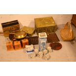 A collector's lot comprising metalware to include a copper jam pan, a brass warming pan,