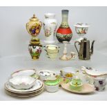 A quantity of decorative ceramics to include Royal Worcester, Aynsley, a West German vase etc.