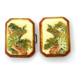 A c1900 Japanese Satsuma porcelain two-section belt buckle,