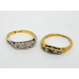 An 18ct yellow gold diamond set ring, size F 1/2 and a further gold and diamond set ring,