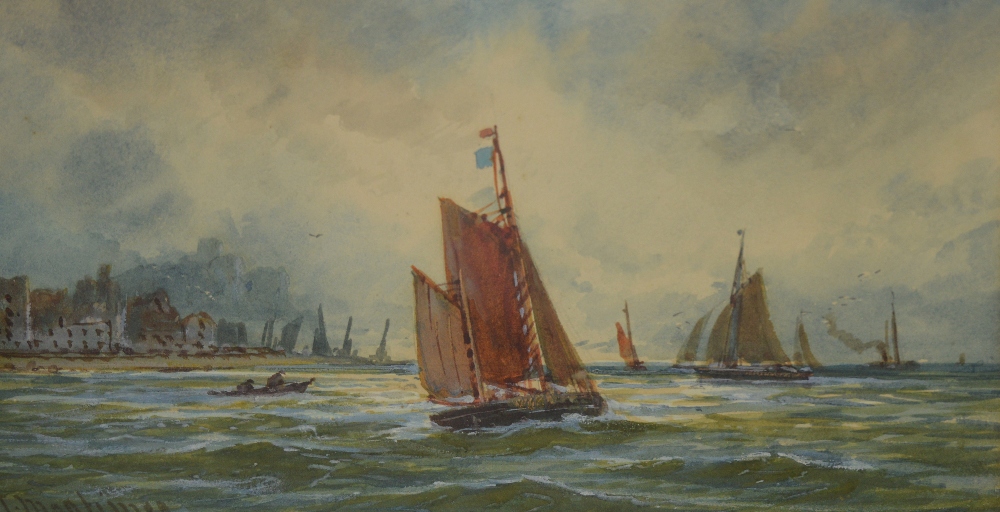 THOMAS MORTIMER (FLOURISHED 1880-1920); watercolour, maritime scene, yachts in full sail in harbour,