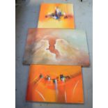 LUIZ ANTONIO; two similar orange ground abstract oil on canvas, largest 59 x 90cm,