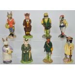 Eight Beswick ceramic figures; 'Mrs Rabbit Baking', 'Gardener Rabbit', 'Huntsman Fox' (af),