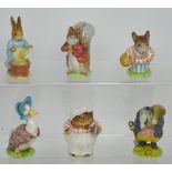 Six Beswick Beatrix Potter figures; 'Jemima Puddleduck', 'Tommy Brock', 'Mrs Tiggy-Winkle',