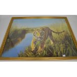 After Leonard Pearman; a print of a tiger at water's edge, 53 x 68cm, framed and glazed.