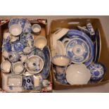 Two boxes of blue and white ceramics to include Oriental ginger jars, Meissen style vases,