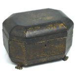 A Chinese gilt-heightened lacquered tea caddy on four outstretched paw supports, width 23cm.