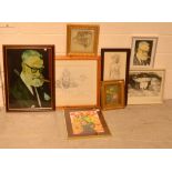 Eight various paintings and prints to include sketches by Daniel Anderson,