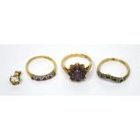 A 9ct gold amethyst cluster ladies' dress ring, size N,