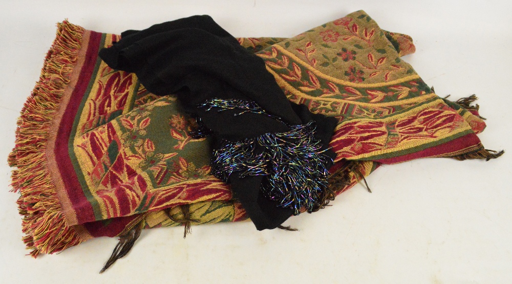 A black cashmere evening shawl with chunky glass lustre bead tassels, approx 96 x 200cm, - Image 3 of 3