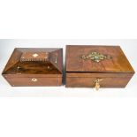 A Victorian walnut mother of pearl and brass inlaid writing slope, 35 x 24 x 14cm,