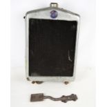 A vintage radiator grill bearing blue enamel plaque inscribed "Morris Light Van",