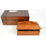 A Victorian walnut brassbound writing slope for restoration and a two division cutlery box