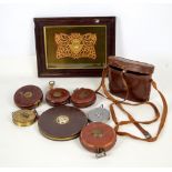 A collection of vintage tape measures,