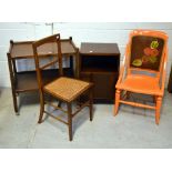 A mid-20th century oak tea trolley, an Edwardian bedroom chair with bergère seat,