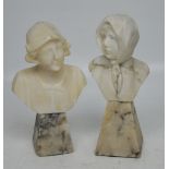 A pair of 19th century marble and alabaster busts one of a young man,