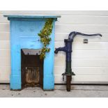 A cast iron garden water pump and a blue painted metal fire surround (2).