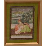 A Mughal style painted plaque, unsigned, 10 x 7cm, framed and glazed.